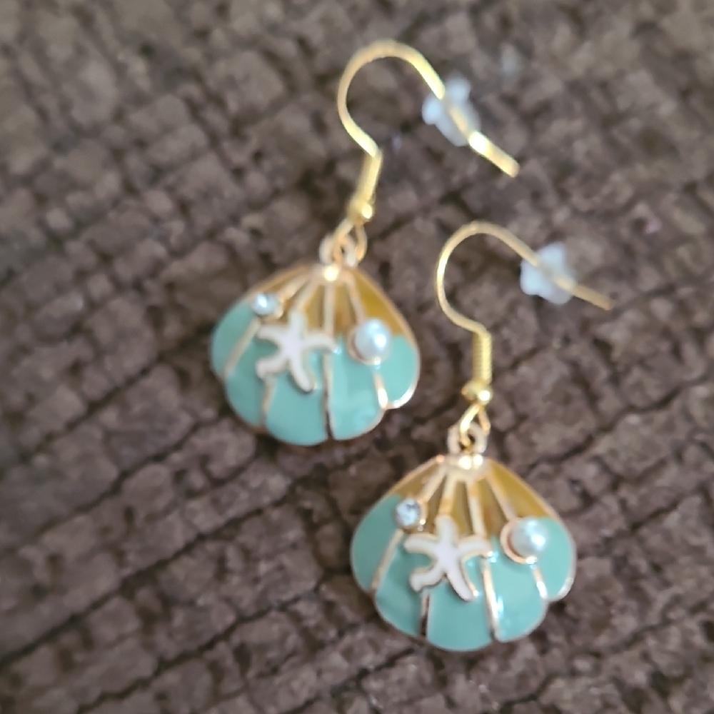 - Gold and Green Shell Earrings